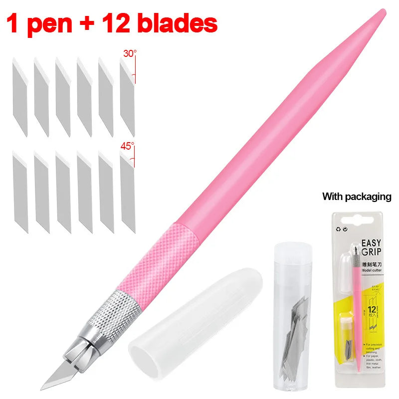 Alatan Pen Pemotong Kraf 360 Darjah Pusing Bilah 3 Kepala Bilah Keluli Tahan Karat Pisau Pemotong Seni Mudah Alih Tahan Lama DIY