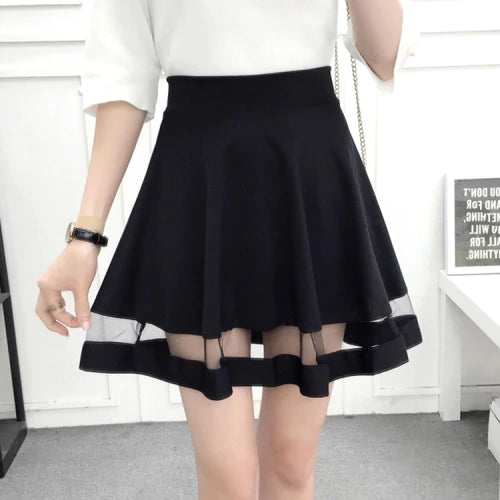 Skirt Wanita Musim Panas Lace-up Hitam Skirt Tutu A-line Gaya Preppy Pelajar Berlipat Semua Padanan Elegan Mudah Pinggang Tinggi Bergaya Baru
