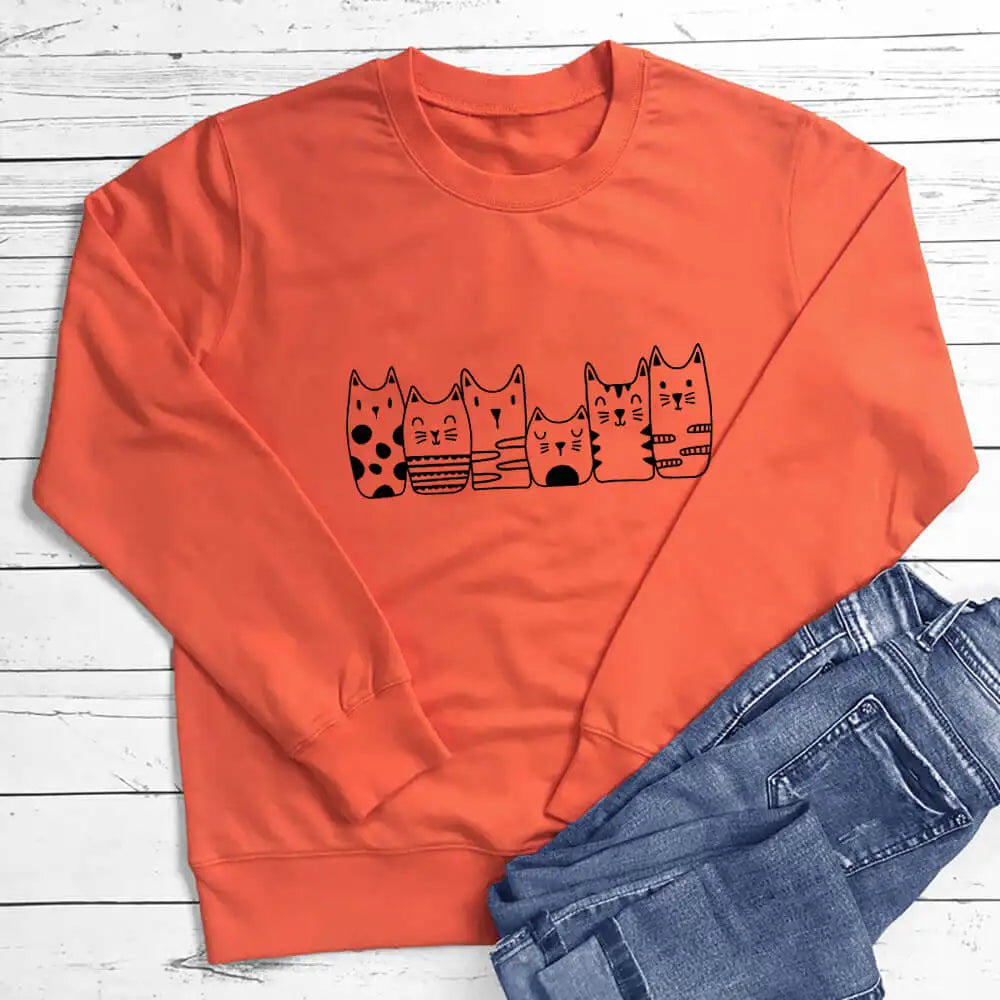 Baju Baju Kucing Ibu Kucing Ketibaan Baru Baju Kasual Lucu 100% Kapas Lengan Panjang Baju Peluh Hadiah Pencinta Kucing