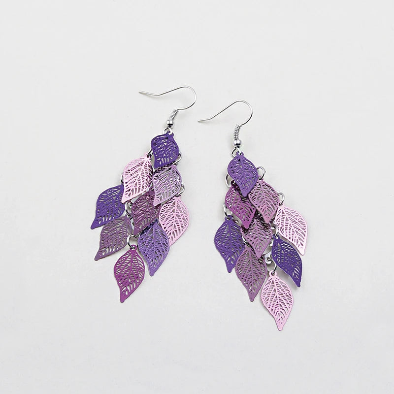 Vintage Hollow Leaves Drop Earrings for Women Bohemian Colorful Long Dangle Earrings 2024 Fashion Jewelry boucle oreille femme