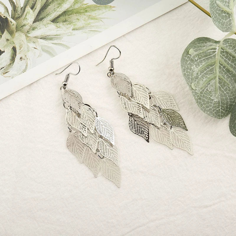 Vintage Hollow Leaves Drop Earrings for Women Bohemian Colorful Long Dangle Earrings 2024 Fashion Jewelry boucle oreille femme