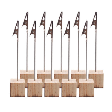 10 Pcs Cube Base Memo Clips Holder with Alligator Clip Clasp for Displaying Number Cards, Photo Memo Clip Wood Holder Stand