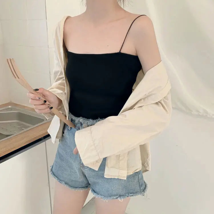 Camisoles Women Summer Solid Colorful Sexy Knitted Sleeveless Tees Womens Tanks Tops Camis Chic Basic All-match Ulzzang Backless