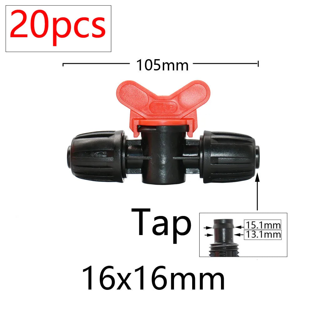 20pcs 16mm PE Tubing Water Connecters 1/2 To 3/8'' 1/4'' 1/8'' 6.0mm Pipe Reduced Coupling Adapter Garden Irrigation Fittings