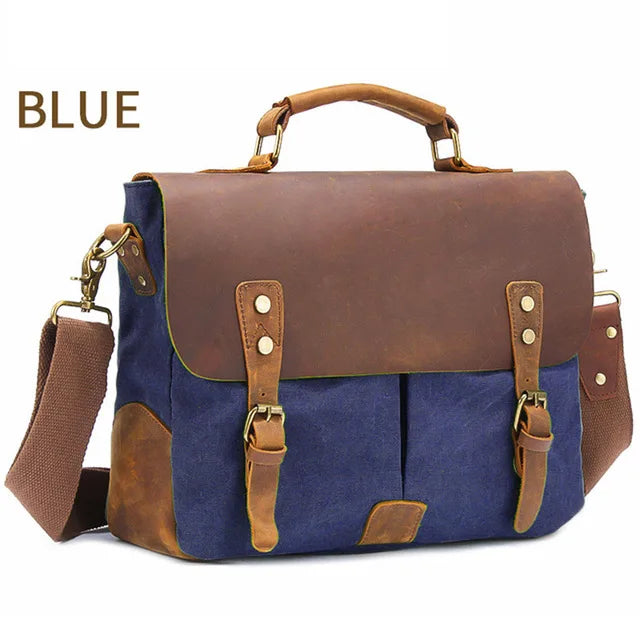 MARKROYAL Vintage Crazy Horse Leather Kanvas Messenger Beg Komputer riba Briefcase Crossbody Satchel Bag Dropshipping