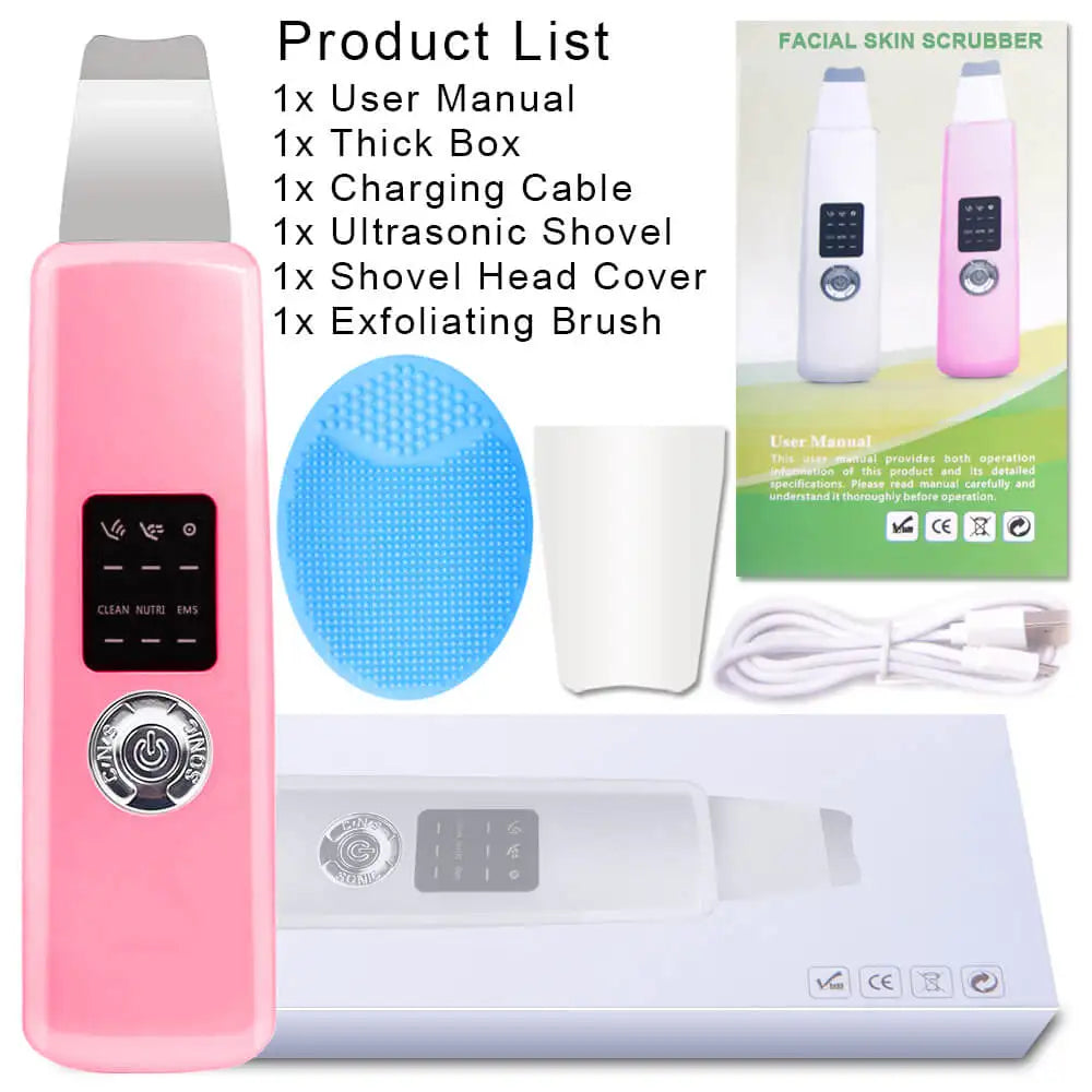 Ultrasonik Deep Face Cleaning Scrubber Kulit Menghilangkan Kotoran Blackhead Mengurangkan Kedutan bintik Spatula Facial Whitening Lifting Device