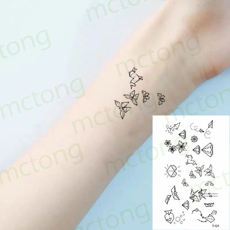 Pelekat Tato Sementara Kalis Air Tato Huruf Segitiga Rama-Rama Tatuajes Tangan Tatouage Body Flash FakeTattoo Sticker Taty