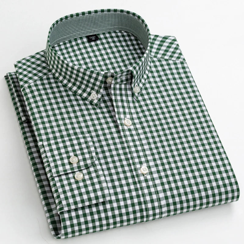 Men's Casual Plaid Shirt Comfortable Special Design Long Sleeve Easy-care Shirts High Quality 100% Cotton Smart Shirts