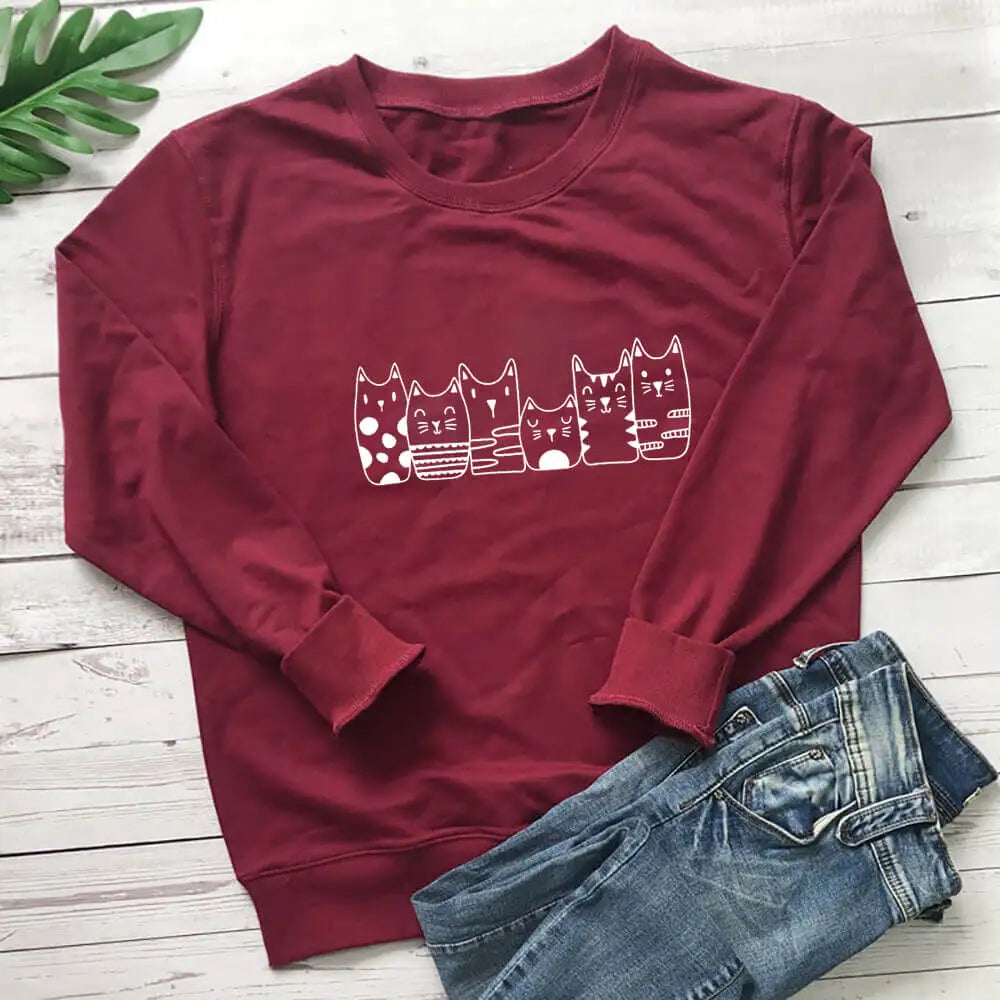 Baju Baju Kucing Ibu Kucing Ketibaan Baru Baju Kasual Lucu 100% Kapas Lengan Panjang Baju Peluh Hadiah Pencinta Kucing