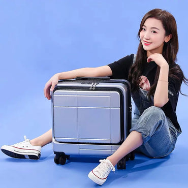 Panas! Baru 18 inci wanita Beg komputer riba bukaan hadapan Fesyen kes troli Bagasi Bergolek Gadis/Anak Lelaki Beg Troli Soild Beg perjalanan