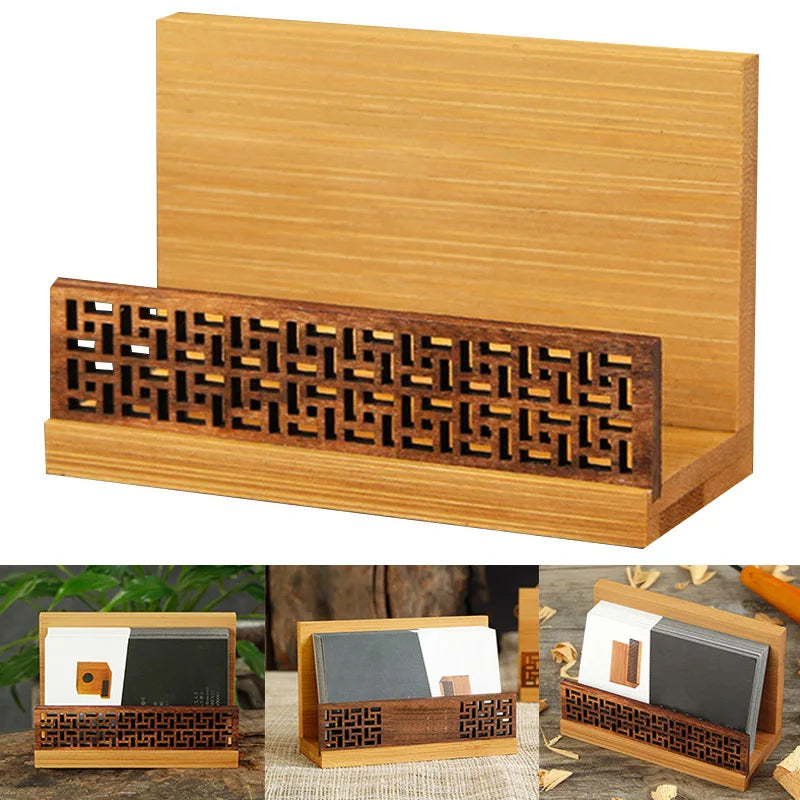 Paparan Pemegang Kad Perniagaan Kayu Profesional Black Walnut Naturals Bamboo Cards Case Meja Aksesori Buku Kumpul