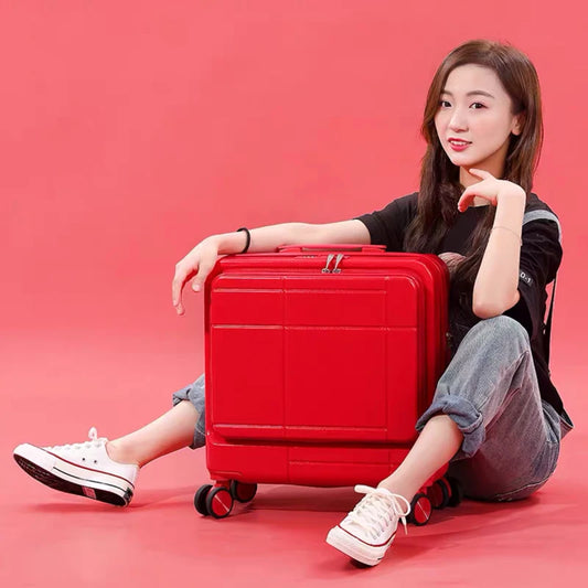 Panas! Baru 18 inci wanita Beg komputer riba bukaan hadapan Fesyen kes troli Bagasi Bergolek Gadis/Anak Lelaki Beg Troli Soild Beg perjalanan