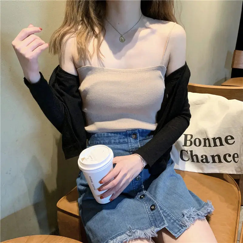 Camisoles Women Summer Solid Colorful Sexy Knitted Sleeveless Tees Womens Tanks Tops Camis Chic Basic All-match Ulzzang Backless