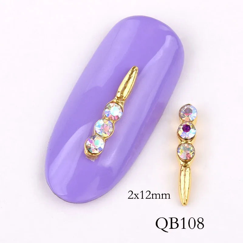 10 Keping/Lot Barang Kemas 3D Nail Art Glitter Golden Alloy Manicure Supplies Crystal Rhinestones Untuk Hiasan Nail Art QB104-108