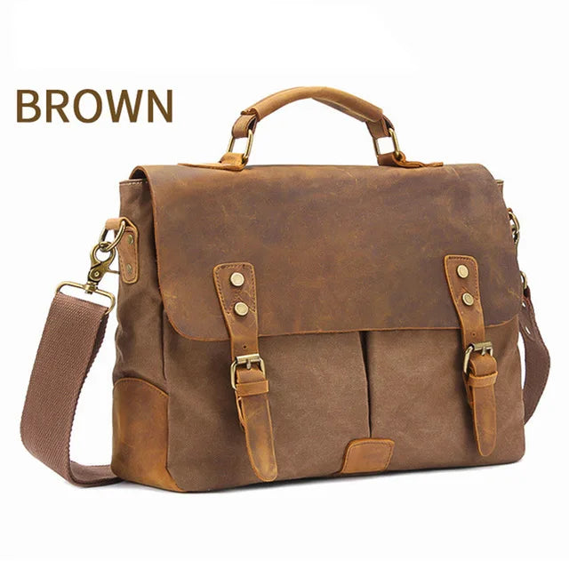 MARKROYAL Vintage Crazy Horse Leather Kanvas Messenger Beg Komputer riba Briefcase Crossbody Satchel Bag Dropshipping
