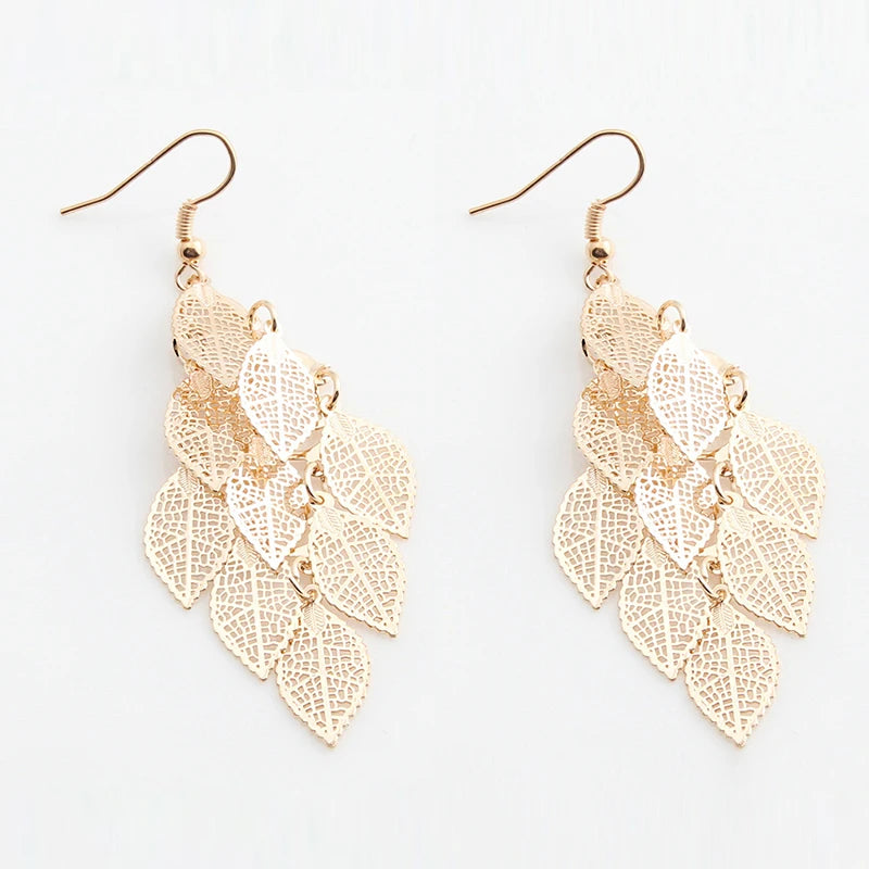 Vintage Hollow Leaves Drop Earrings for Women Bohemian Colorful Long Dangle Earrings 2024 Fashion Jewelry boucle oreille femme