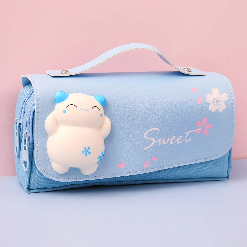 Large Capacity Pencil Case Stress Relieving Kawaii Canvas 3Layer Pen Brushes Pouch Bag Box Gifts Supplies School Stationery