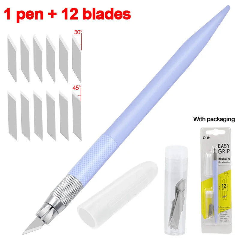 Alatan Pen Pemotong Kraf 360 Darjah Pusing Bilah 3 Kepala Bilah Keluli Tahan Karat Pisau Pemotong Seni Mudah Alih Tahan Lama DIY