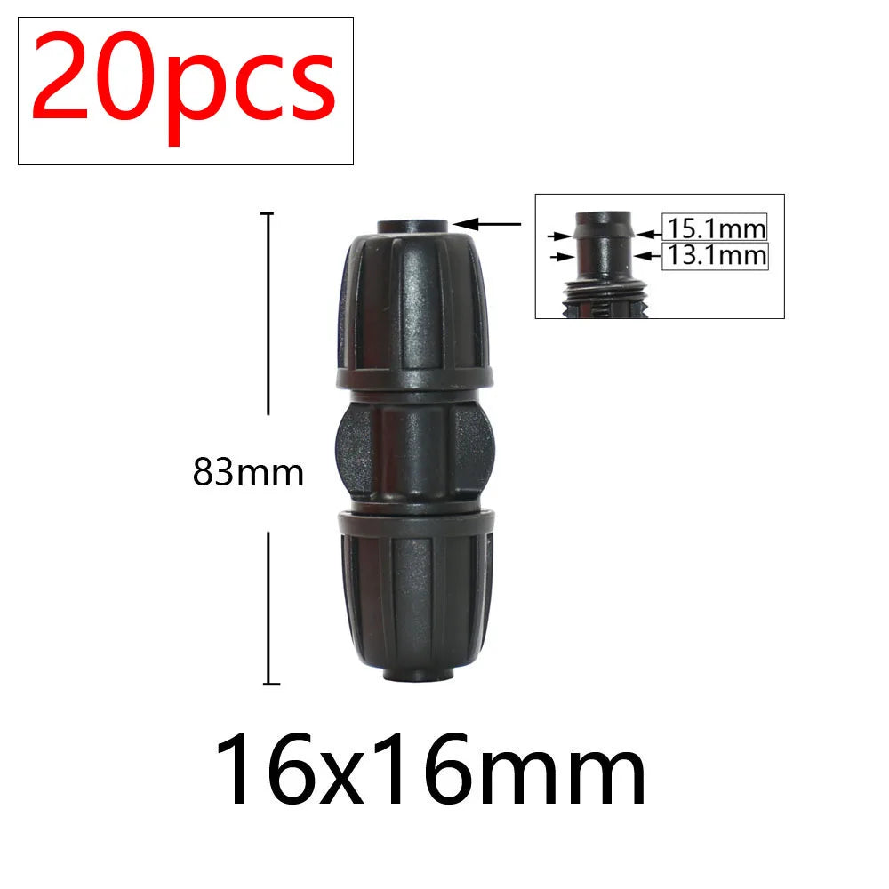 20pcs 16mm PE Tubing Water Connecters 1/2 To 3/8'' 1/4'' 1/8'' 6.0mm Pipe Reduced Coupling Adapter Garden Irrigation Fittings