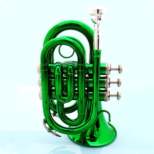 JM Mini Pocket Trumpet Bb Alat Angin Tembaga Rata dengan Corong Sarung Tangan Pembersih Kain Membawa Sarung