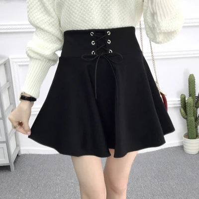 Skirt Wanita Musim Panas Lace-up Hitam Skirt Tutu A-line Gaya Preppy Pelajar Berlipat Semua Padanan Elegan Mudah Pinggang Tinggi Bergaya Baru