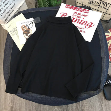 T-shirts Women White Black Striped All-match Korean Style Streetwear T Shirt Womens Turtleneck High Quality Trendy Clothes Chic