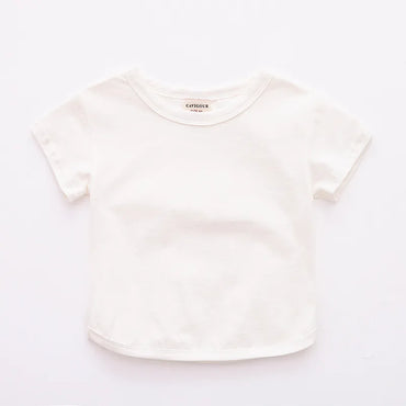 Summer New Fashion Solid Color Children T Shirt Cotton O-Neck Boys Short Sleeve T-shirt Girls Toddler Baby Tops Cute Soft Tee