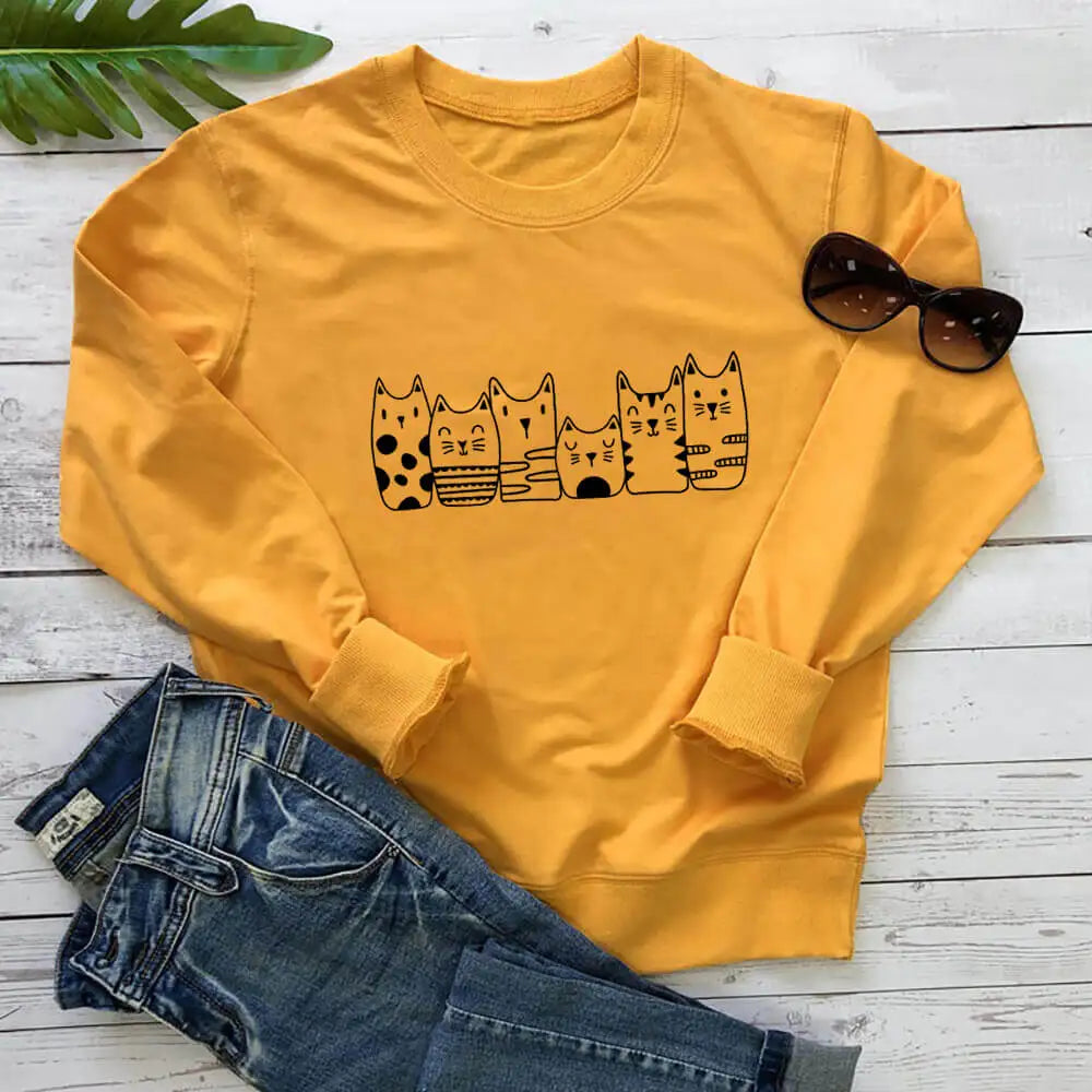 Baju Baju Kucing Ibu Kucing Ketibaan Baru Baju Kasual Lucu 100% Kapas Lengan Panjang Baju Peluh Hadiah Pencinta Kucing