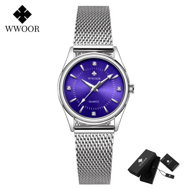 2024 WWOOR Fesyen Jenama Wanita Jam Tangan Mewah Berlian Mawar Emas Gelang Wanita Jam Tangan Pakaian Elegan untuk Gadis Montre Femme