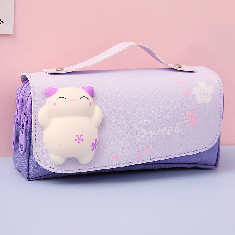 Large Capacity Pencil Case Stress Relieving Kawaii Canvas 3Layer Pen Brushes Pouch Bag Box Gifts Supplies School Stationery