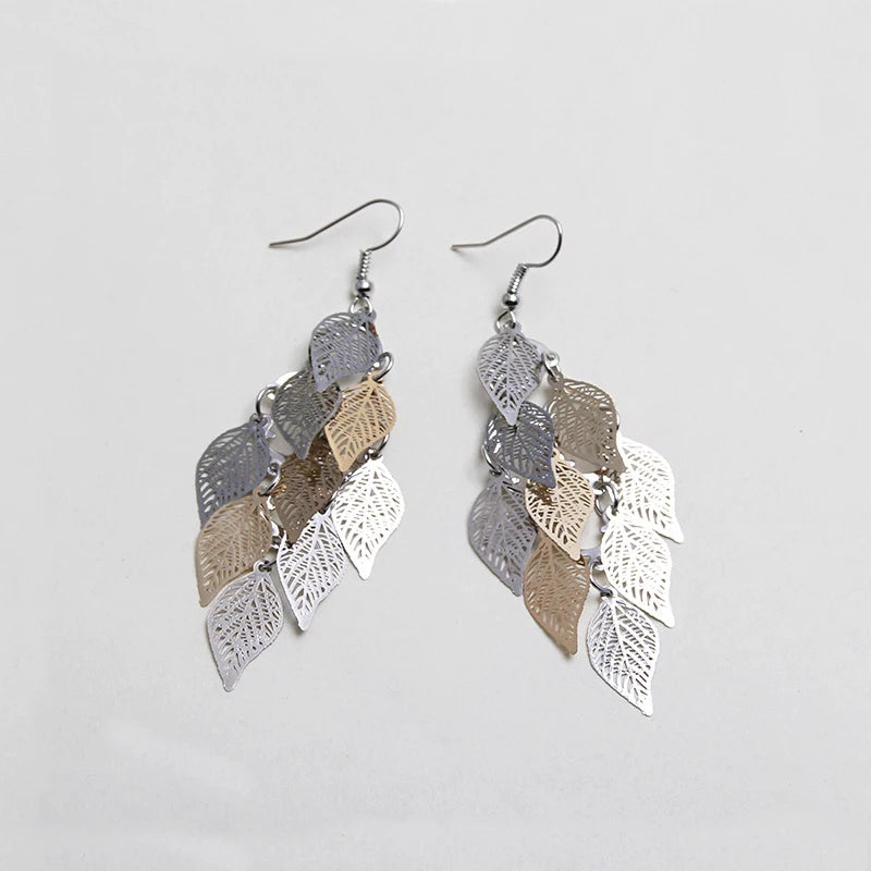 Vintage Hollow Leaves Drop Earrings for Women Bohemian Colorful Long Dangle Earrings 2024 Fashion Jewelry boucle oreille femme