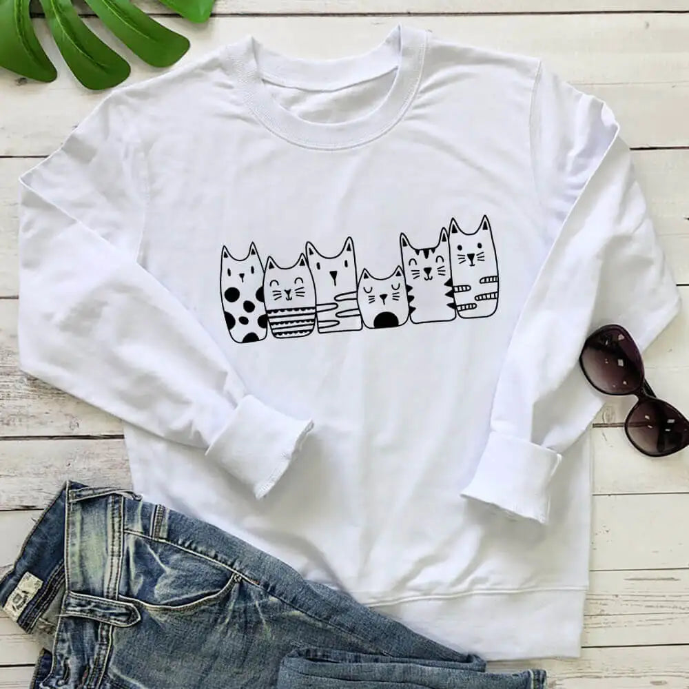 Baju Baju Kucing Ibu Kucing Ketibaan Baru Baju Kasual Lucu 100% Kapas Lengan Panjang Baju Peluh Hadiah Pencinta Kucing
