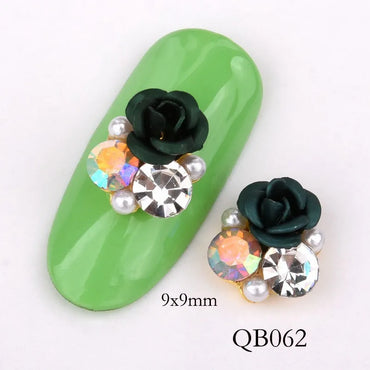 New 10pcs Bright Pearl Rhinestone Flower design Alloy Nail Art Decorations Glitter DIY 3D Nail Jewelry Pendant QB054-063