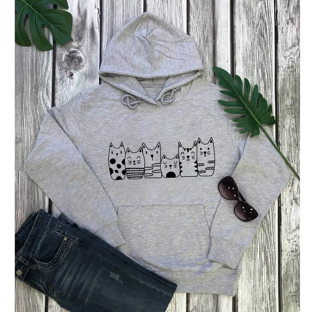 Sweatshirt Bercetak Grafik Kucing Comel Baru Ketibaan Lucu Atasan Lengan Panjang 100% Kapas Pakaian Pullover Fesyen Hadiah Pencinta Kucing