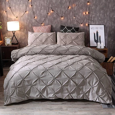 Set Duvet Cove Hitam Putih Set Peralatan Tempat Tidur Mewah Sarung Quilt Nordic Sepit Pleat Set Peralatan Tempat Tidur Ringkas Queen King 3 pcs dengan Sarung Bantal