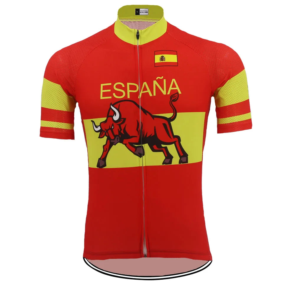 Spain NEW Men's Red Cycling Jersey Short-Sleeved Summer Professional Team Bicycle Clothes Breathable Spanish Auspicious Pattern