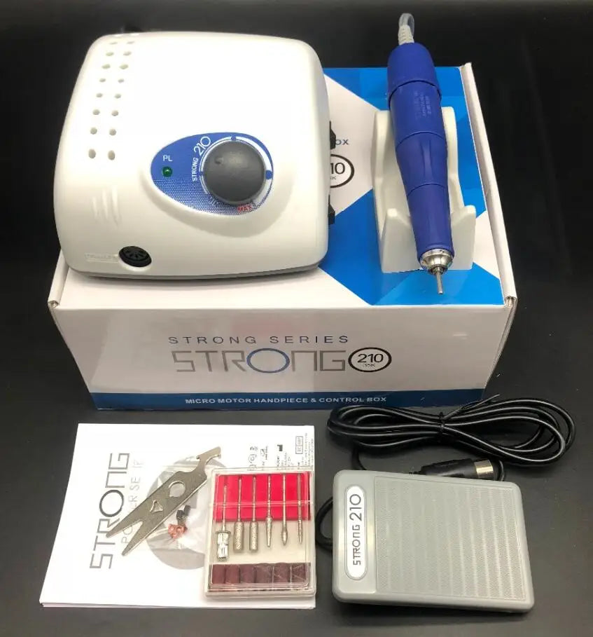 2019 New Arrival 65W 40000rpm STRONG 210 105L Handpiece 2.35mm Nail Drills Manicure Machine Pedicure Electric File Bits