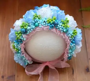 Handmade Newborn baby girl flower bonnet hat Newborn photography props Baby girl bonnet photo props