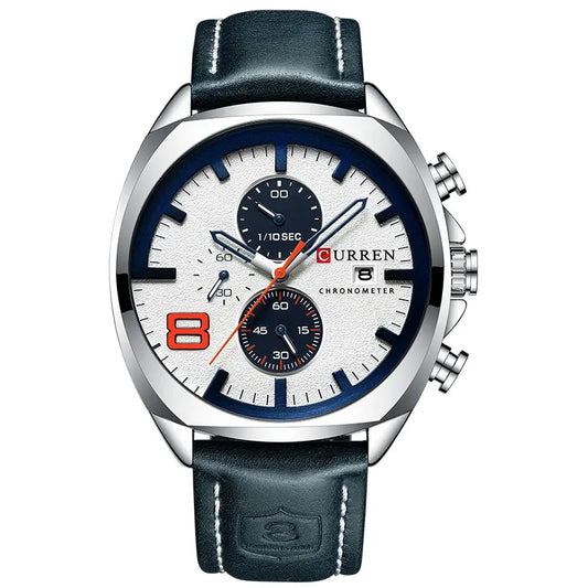 CURREN Jam Tangan Sukan Ketenteraan Lelaki Jenama Terunggul Lelaki Kulit Chronograph Kuarza Jam Tangan Kalendar Jam Lelaki Relogio Masculino