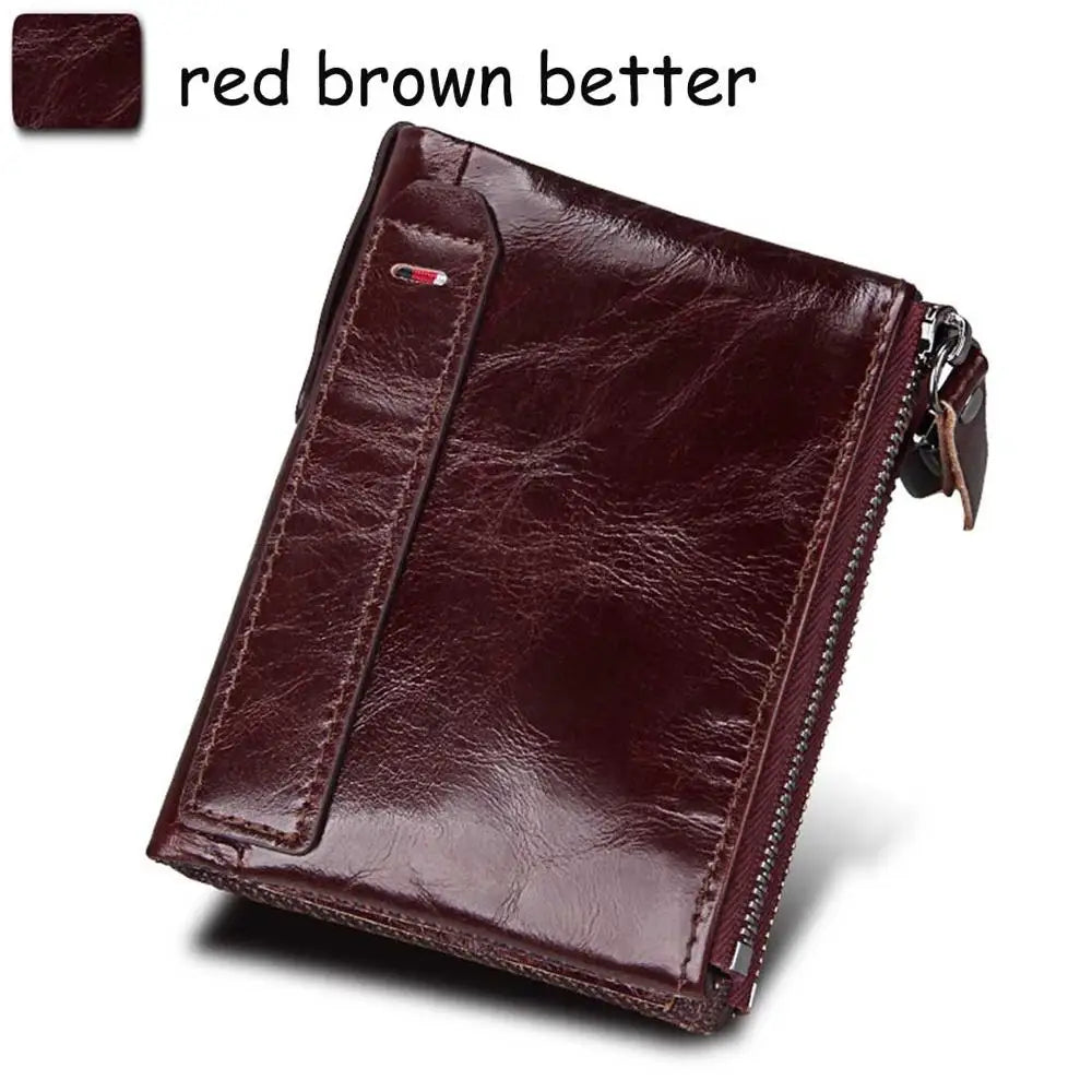 Genuine Cow Leather Men Wallets RFID Double Zipper Card Holder High Quality Male Wallets Purse Vintage Coin Holder Men Wallets