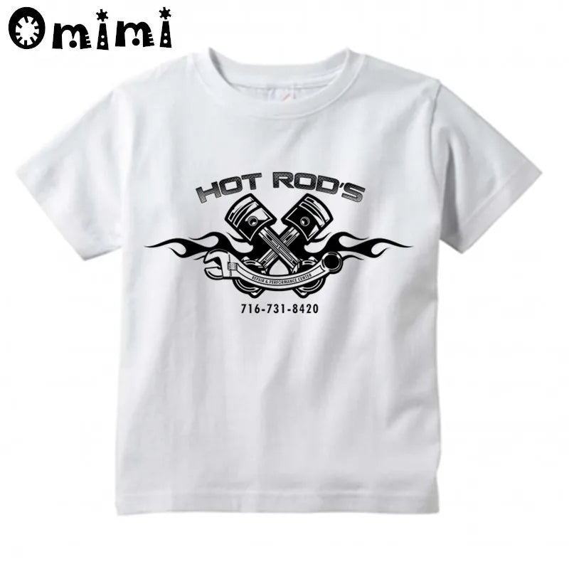 Boys/Girls Rat Rod School Classic Muscle Car Printed T Shirt Kids Short Sleeve Tops Children's White T-Shirt