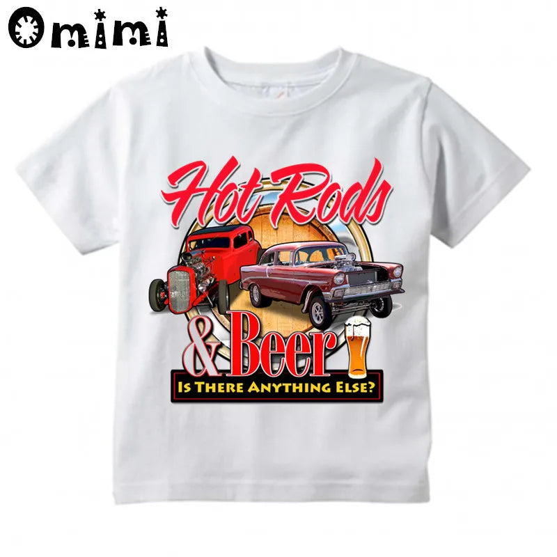 Boys/Girls Rat Rod School Classic Muscle Car Printed T Shirt Kids Short Sleeve Tops Children's White T-Shirt
