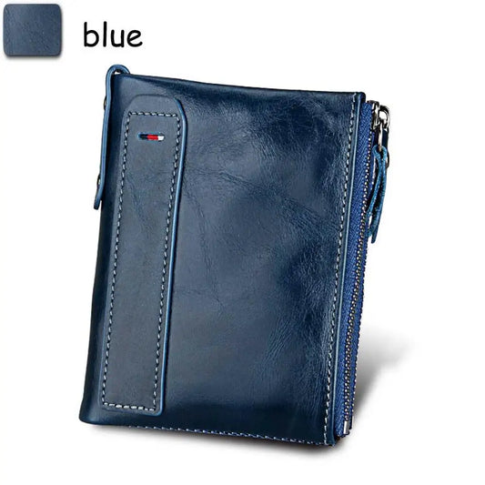 Genuine Cow Leather Men Wallets RFID Double Zipper Card Holder High Quality Male Wallets Purse Vintage Coin Holder Men Wallets