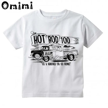 Boys/Girls Rat Rod School Classic Muscle Car Printed T Shirt Kids Short Sleeve Tops Children's White T-Shirt