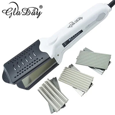 Jualan panas seramik pelbagai fungsi voltan dua pelurus rambut pengeriting rambut pengeriting rambut besi beralun dengan 4 plat dengan sarung tangan