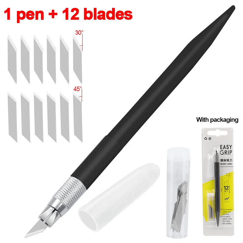 Alatan Pen Pemotong Kraf 360 Darjah Pusing Bilah 3 Kepala Bilah Keluli Tahan Karat Pisau Pemotong Seni Mudah Alih Tahan Lama DIY