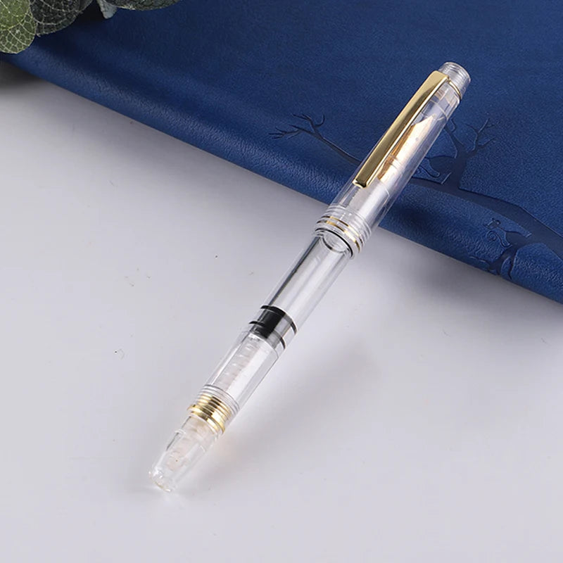 Transparent Piston Fountain Pen Clear Ink Pen EF F Nib Extra Fine Large Capacity Writing EM88