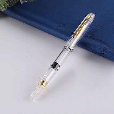 Transparent Piston Fountain Pen Clear Ink Pen EF F Nib Extra Fine Large Capacity Writing EM88