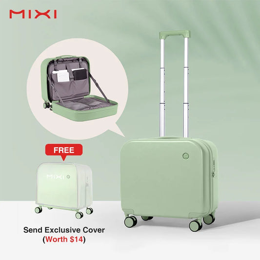 Mixi Carry On Suitcase 16 Inch Men Boarding Cabin Women Luggage Rolling Spinner Wheels Travel Bag 34L 100% PC Lightweight