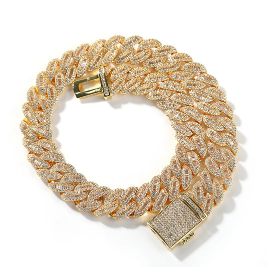 Uwin 16mm Baguette Cuabn Chain Prong Setting 2 Colors Miami Choker Iced Out Chain Bling CZ Necklace Hiphop Jewelry